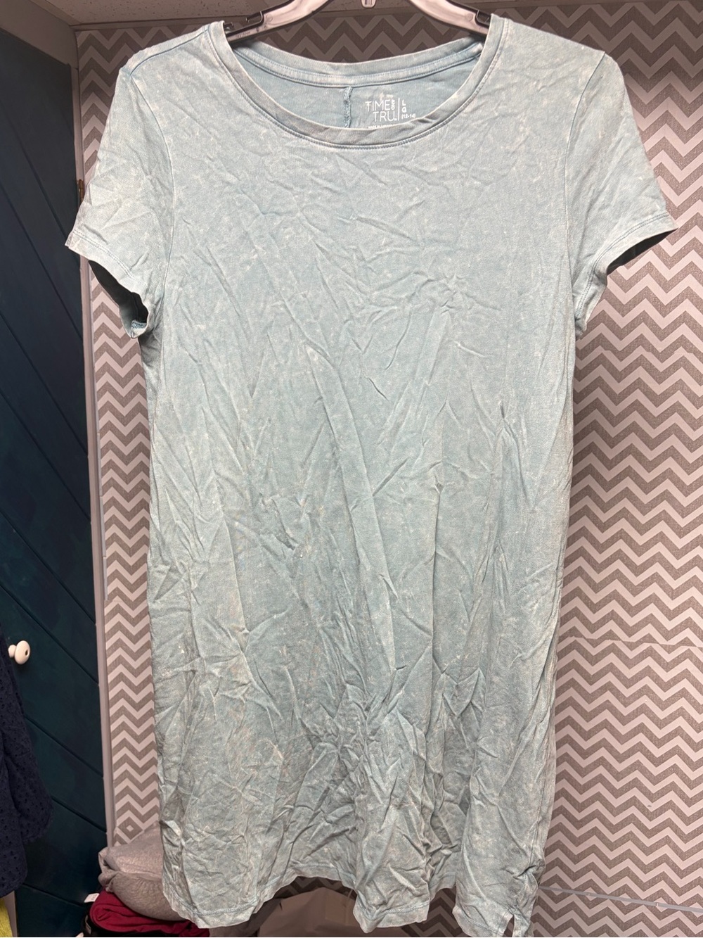 NEW Time & Tru Mint/Teal Heathered Green V-Neck Cotton T-shirt Dress